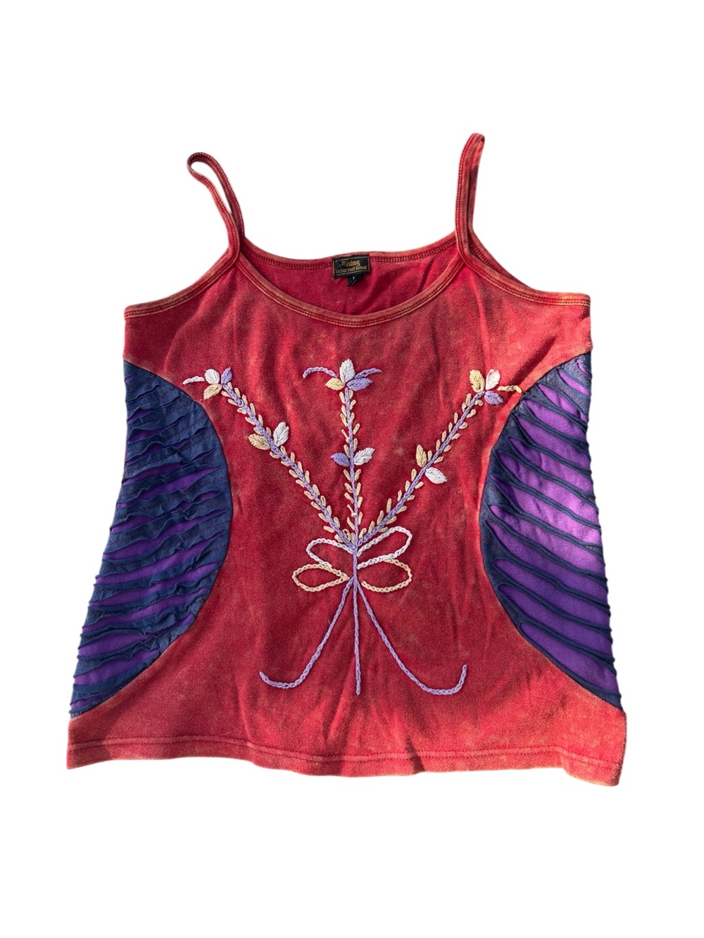 Vintage Boho Embroidered Spaghetti Strap Tank with Purple Side Panels
